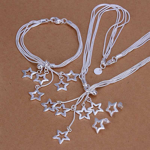 floating charms silver plated jewelry set Star Link Bracelet Earrings Sets accessories 82 ELY