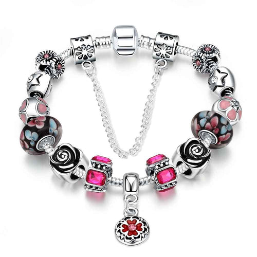 online shopping india silver-plated bracelets bangles Red fall heart pulseras mujer joias ELY