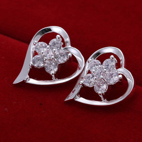 online shopping india silver plated earring Insets Heart Flower stud orecchini Jewelry European Style ELY