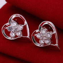 online shopping india silver plated earring Insets Heart Flower stud orecchini Jewelry European Style ELY