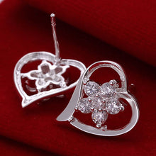 online shopping india silver plated earring Insets Heart Flower stud orecchini Jewelry European Style ELY