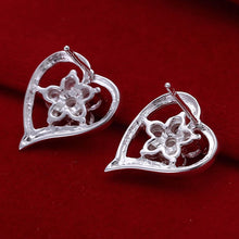 online shopping india silver plated earring Insets Heart Flower stud orecchini Jewelry European Style ELY
