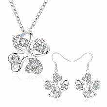 online shopping india silver plated jewelry set Quatrefoil Rhinestone Necklace+Earrings Sets19 ELY