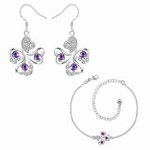 online shopping india silver plated jewelry set Quatrefoil Rhinestone Necklace+Earrings Sets19 ELY