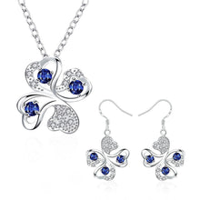 online shopping india silver plated jewelry set Quatrefoil Rhinestone Necklace+Earrings Sets19 ELY