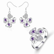 online shopping india silver plated jewelry set Quatrefoil Rhinestone Necklace+Earrings Sets19 ELY