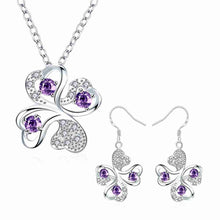 online shopping india silver plated jewelry set Quatrefoil Rhinestone Necklace+Earrings Sets19 ELY