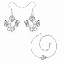 online shopping india silver plated jewelry set Quatrefoil Rhinestone Necklace+Earrings Sets19 ELY