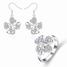 online shopping india silver plated jewelry set Quatrefoil Rhinestone Necklace+Earrings Sets19 ELY