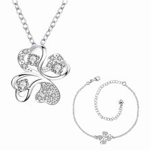 online shopping india silver plated jewelry set Quatrefoil Rhinestone Necklace+Earrings Sets19 ELY