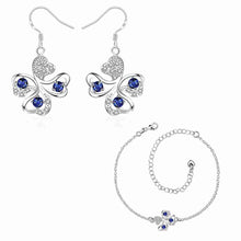 online shopping india silver plated jewelry set Quatrefoil Rhinestone Necklace+Earrings Sets19 ELY
