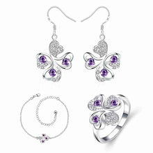 online shopping india silver plated jewelry set Quatrefoil Rhinestone Necklace+Earrings Sets19 ELY