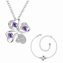 online shopping india silver plated jewelry set Quatrefoil Rhinestone Necklace+Earrings Sets19 ELY