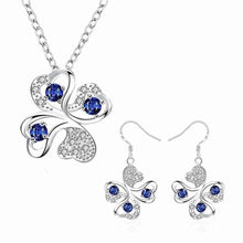 online shopping india silver plated jewelry set Quatrefoil Rhinestone Necklace+Earrings Sets19 ELY