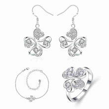 online shopping india silver plated jewelry set Quatrefoil Rhinestone Necklace+Earrings Sets19 ELY