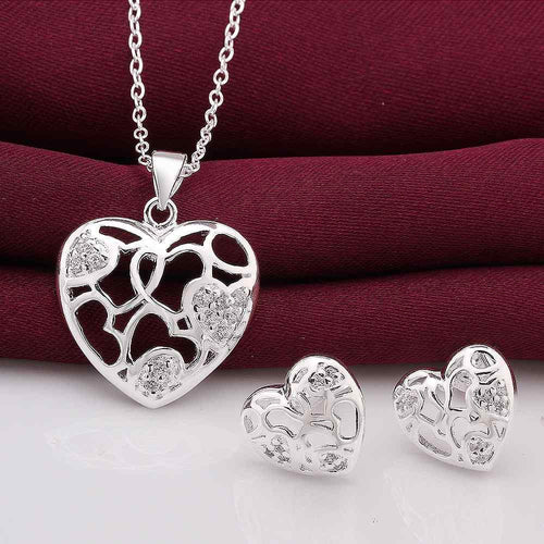 online shopping india silver plated jewelry set heart hollow web N+E love ELY