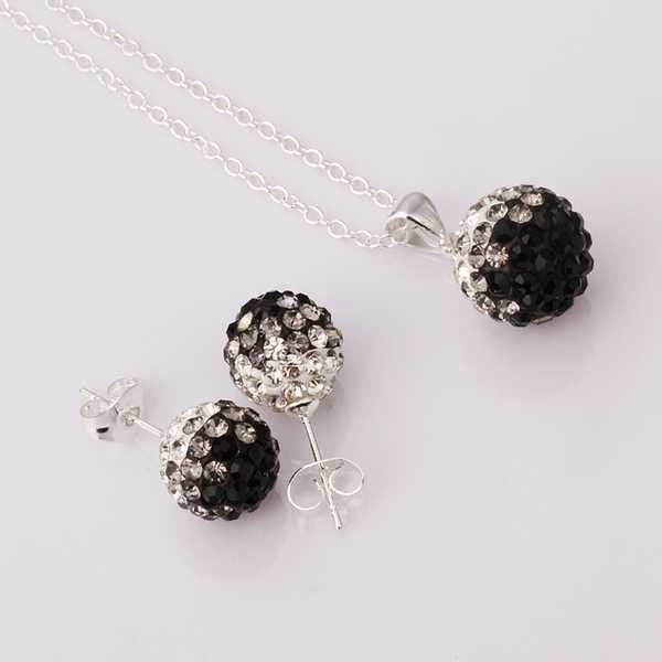 silver plated Jewelry Set Disco Ball Beads Cute Crystal Shamballa Sets Fasion Sterling Necklace Earring SBS 56 ELY