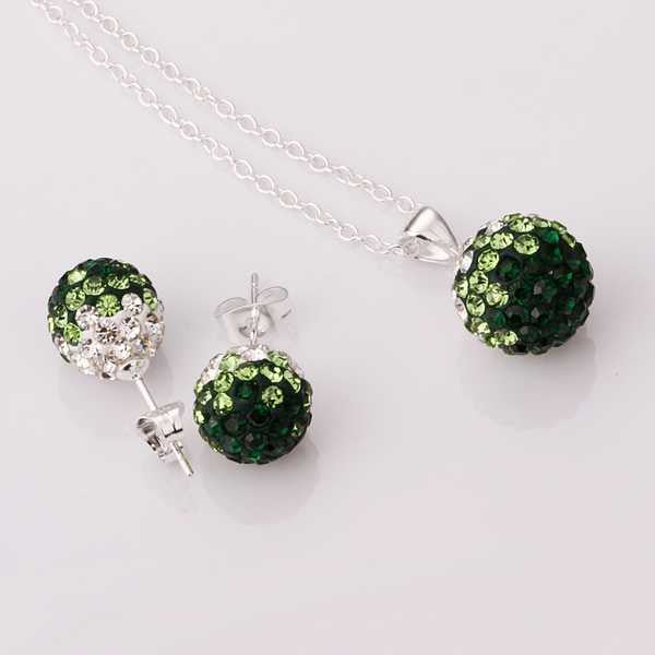 silver plated Jewelry Set Disco Ball Beads Cute Crystal Shamballa Sets Fasion Sterling Necklace Earring SBS 55 ELY