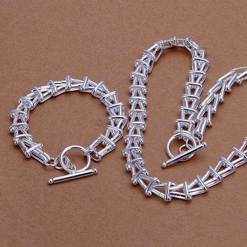 silver plated Jewelry Set Fine Charms Pendant Silver Jewelry sets Necklace Bracelet SMTS34 ELY