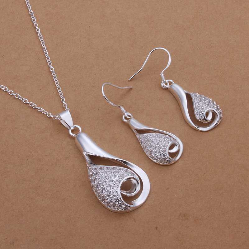 silver plated Jewelry Set Fine Charms Zircon Silver Jewelry sets Necklace Earring SMTS361 ELY