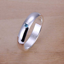 silver plated Ring Smooth Inlaid Blue Stone Ring Gift Silver Jewelry Finger Rings 1 5 ELY