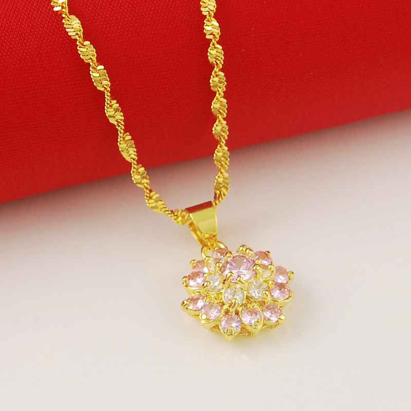 style 24k gold plated necklace Purple Crystal Flower tenis masculino collier plastron275 ELY