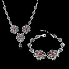 style silver jewelry sets Inlaid crystal flower necklace + bracelet Sets bijoux femme 55 ELY