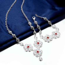 style silver jewelry sets Inlaid crystal flower necklace + bracelet Sets bijoux femme 55 ELY