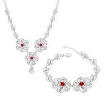 style silver jewelry sets Inlaid crystal flower necklace + bracelet Sets bijoux femme 55 ELY