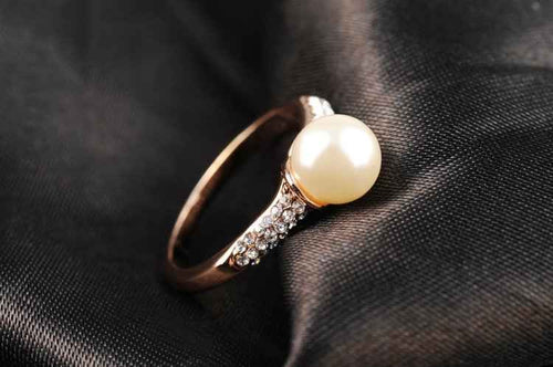 austrian crystal rings rose golden imitation pearl beads anel feminino charms ELY