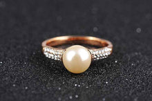 austrian crystal rings rose golden imitation pearl beads anel feminino charms ELY