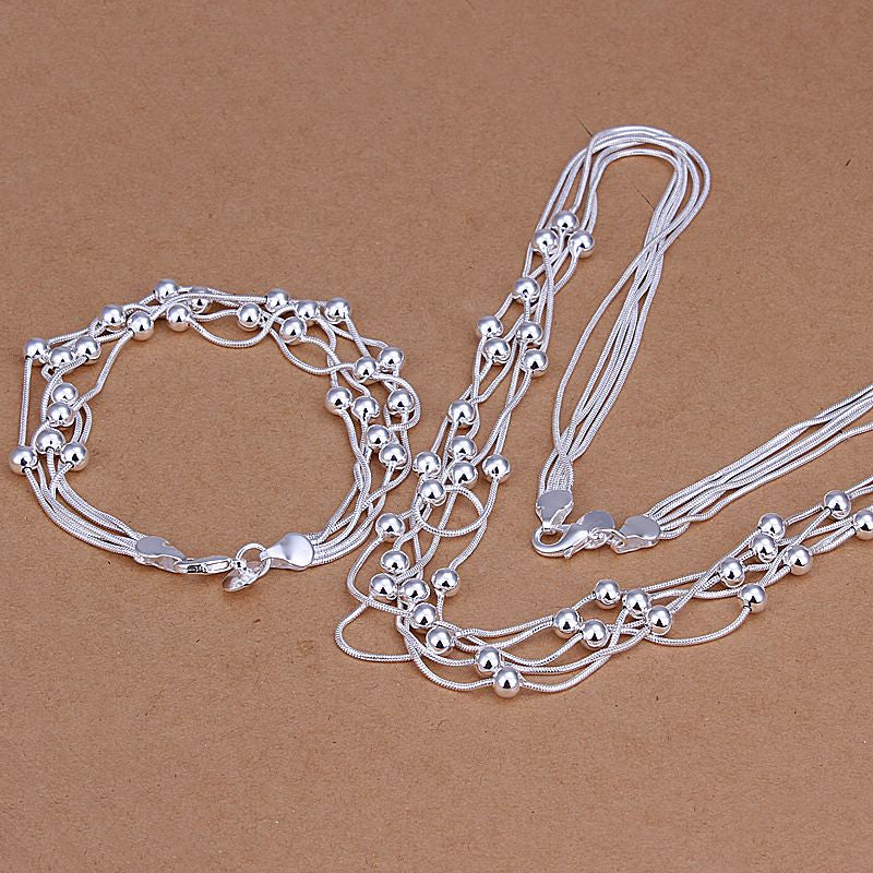 jewelry of silver jewelry set Five Line Of Bean Necklae&Bracelet bone ELY