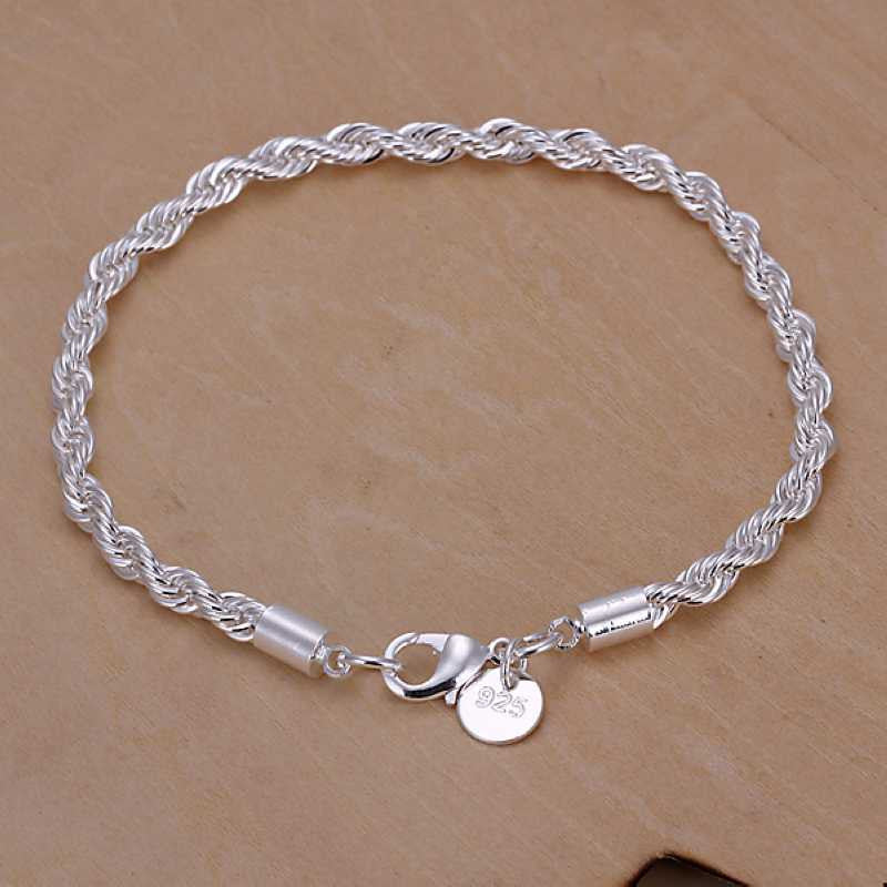 silver plated Flash twisted rope men bracelet joias2 7 ELY
