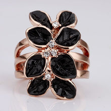 jewerly anillos 18K GP Black leaf party wedding rings girl Jewelry Rings 87 ELY