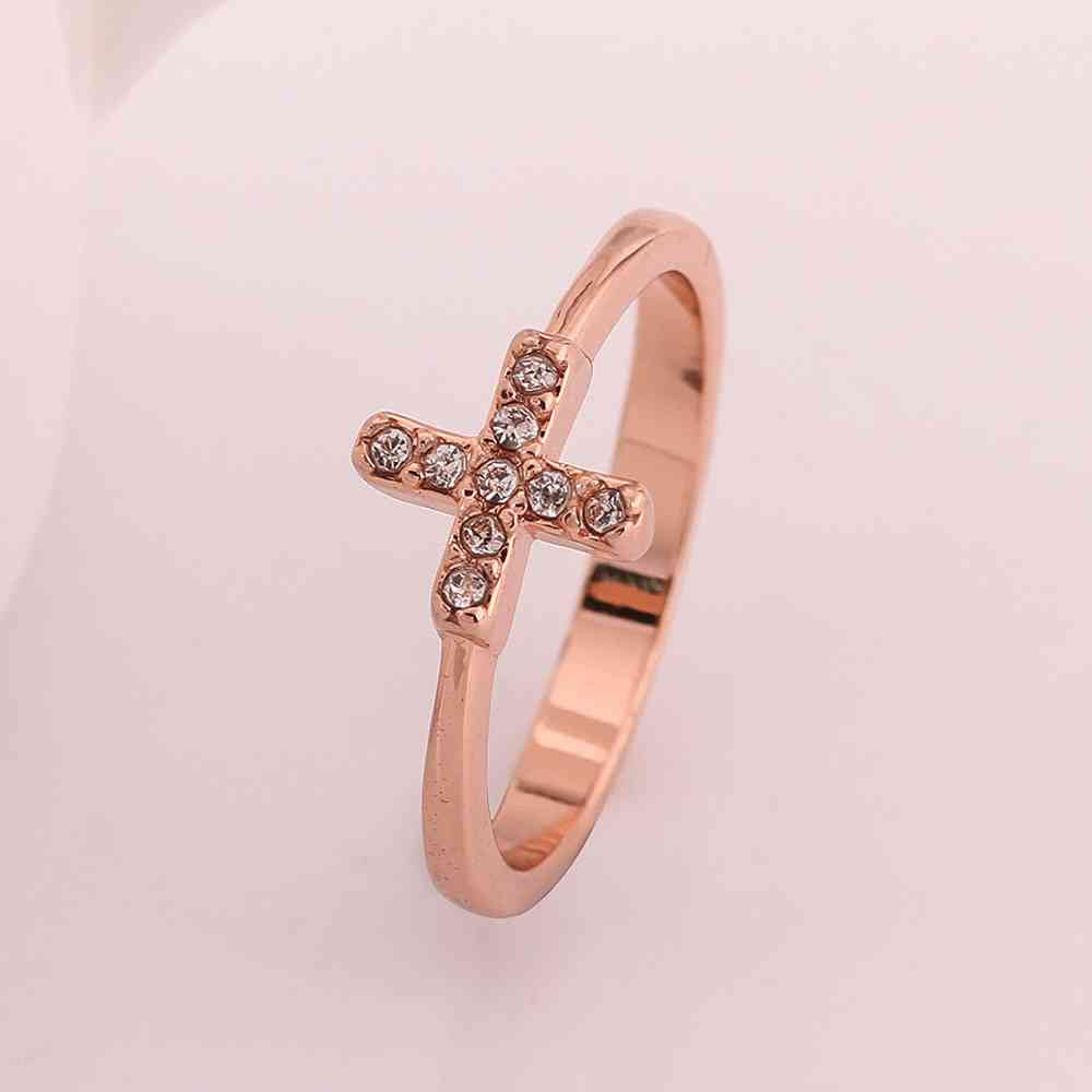 jewerly anillos 18K GP cross rose color party wedding rings girl Jewelry Rings568 ELY