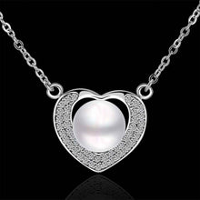 platinum plated necklaces simulated pearl in heart collares women necklaceNPLN 13 ELY