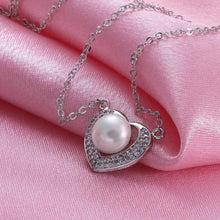 platinum plated necklaces simulated pearl in heart collares women necklaceNPLN 13 ELY
