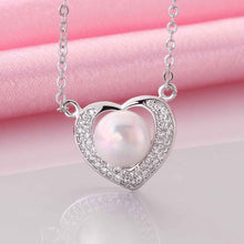 platinum plated necklaces simulated pearl in heart collares women necklaceNPLN 13 ELY