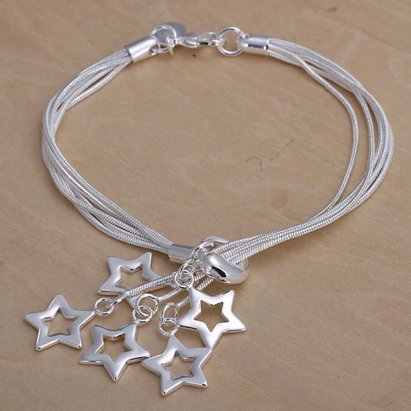 silver plated jewelry bracelet fine hollow star bracelet153 ELY