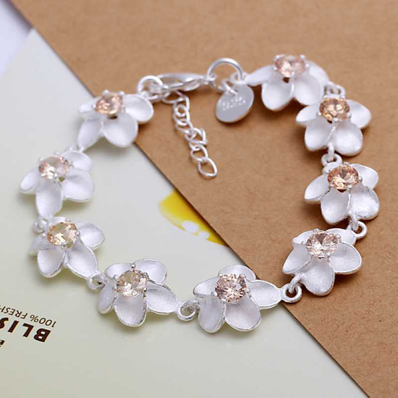 silver plated jewelry bracelet fine yellow zircon flower bracelet 95 ELY
