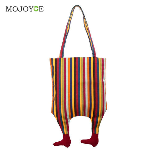 Funny Canvas Women Bag Contrast Color Stripe Shoulder Bags Handbags Women Famous Brands Bolsa Feminina Cutch Tote Bag sac a main ELY