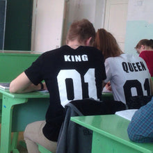 Funny Letter Print Couples Leisure Tops Sleeve O-Neck T-shirt 1STL ELY