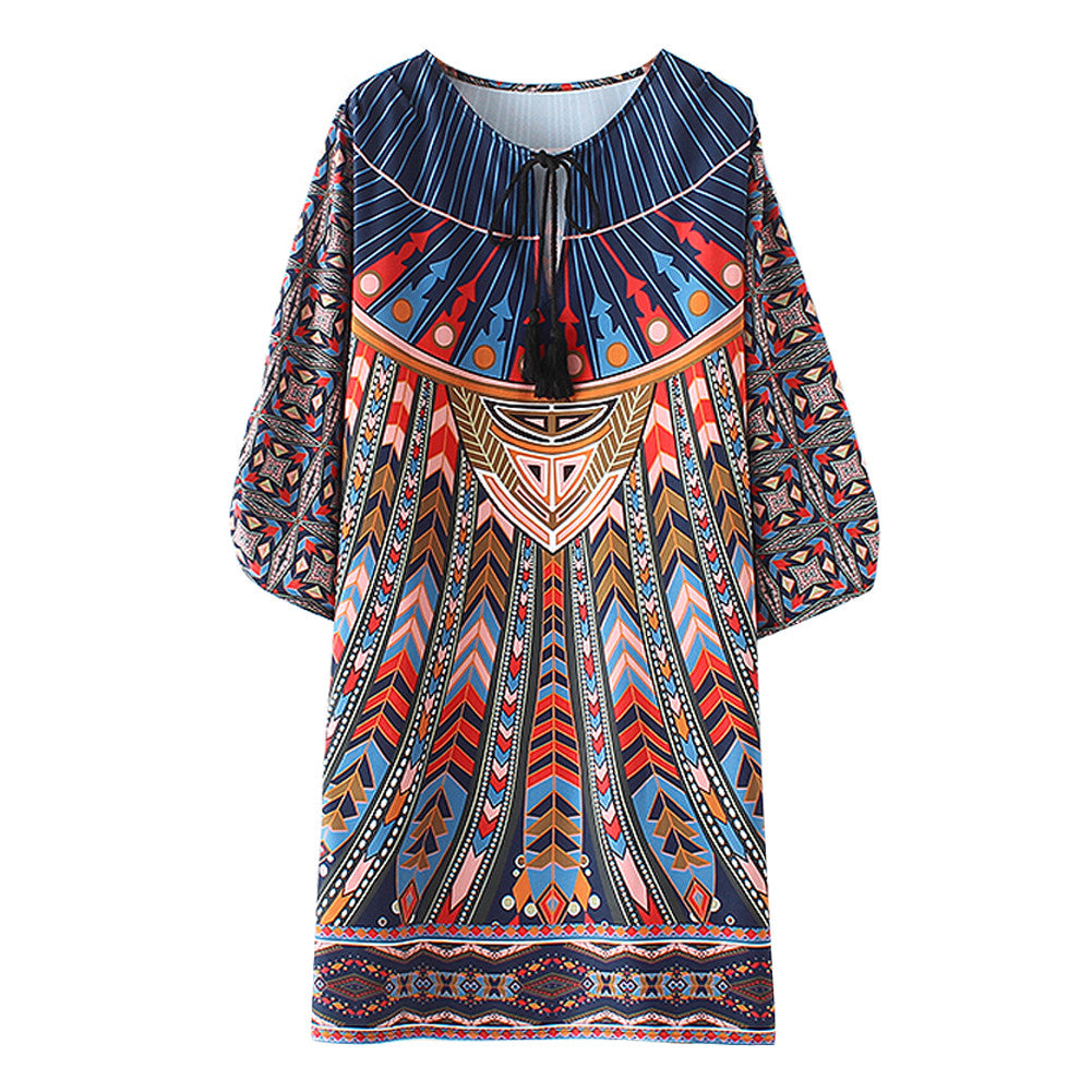 Geometric Retro Women Europe Chiffon Dress Loose Kimono Vestido De Festa Vintage Women Dress 1STL ELY