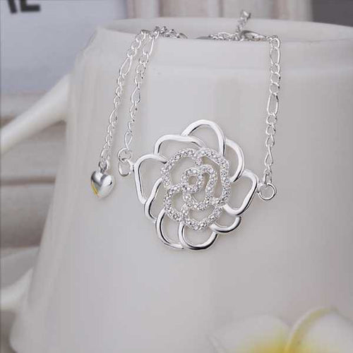 Girls Silver plated jewelry Inlaid Flower anklet bracelets bangles leg SMTA 27 ELY
