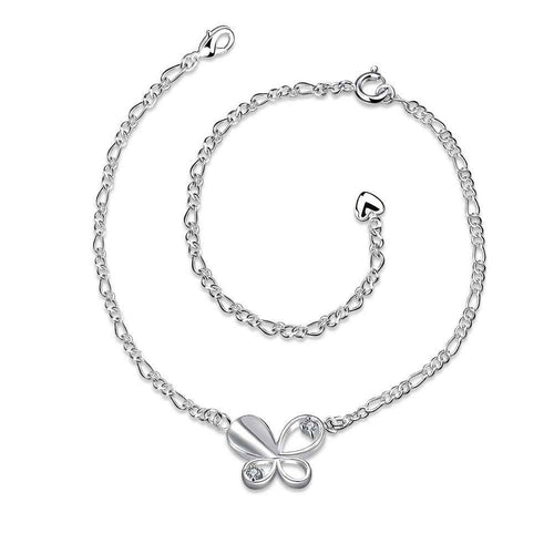 Girls Silver plated jewelry Solid Butterfly anklet bracelets bangles leg SMTA 21 ELY