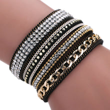 Glittering Crystal Magnetic Buckle Bracelet Wrist Strap Muiltilayer Bracelets Women Rhinestone Leather Bangles Jewelry Feminina ELY