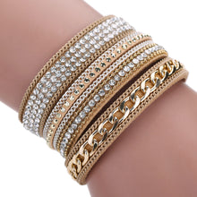 Glittering Crystal Magnetic Buckle Bracelet Wrist Strap Muiltilayer Bracelets Women Rhinestone Leather Bangles Jewelry Feminina ELY
