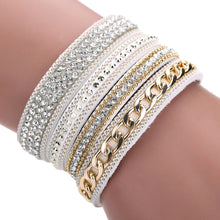 Glittering Crystal Magnetic Buckle Bracelet Wrist Strap Muiltilayer Bracelets Women Rhinestone Leather Bangles Jewelry Feminina ELY