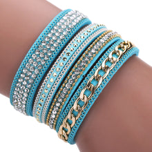 Glittering Crystal Magnetic Buckle Bracelet Wrist Strap Muiltilayer Bracelets Women Rhinestone Leather Bangles Jewelry Feminina ELY