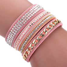 Glittering Crystal Magnetic Buckle Bracelet Wrist Strap Muiltilayer Bracelets Women Rhinestone Leather Bangles Jewelry Feminina ELY